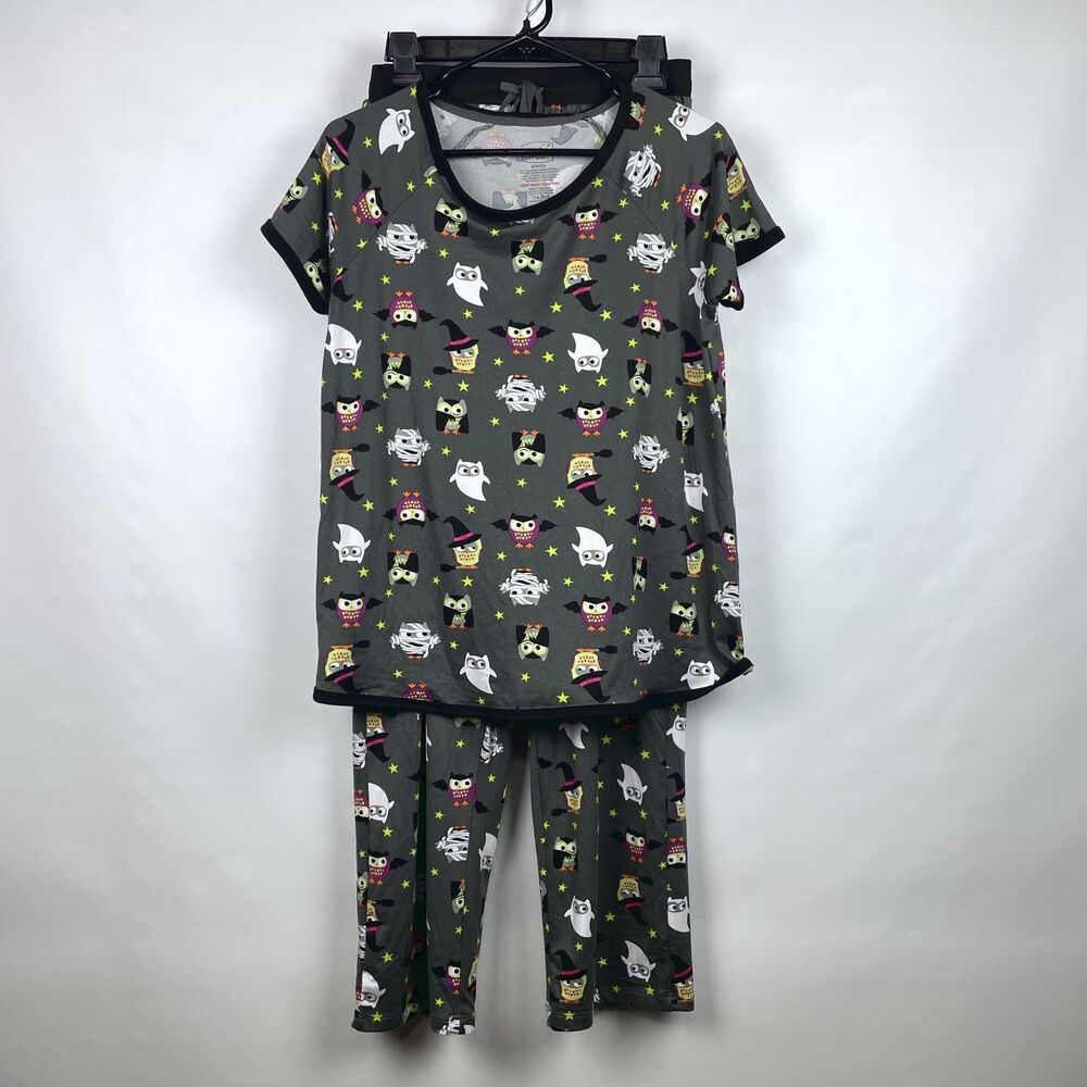 Pillow Talk Halloween 2-pc. Pajama Set Women's Small S Grey Owl Ghost Witch Soft